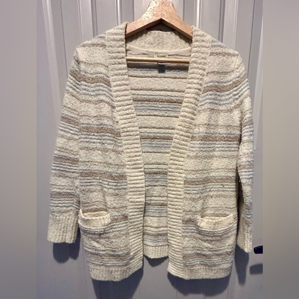 L.L. Bean Cream and Tan Striped Cardigan